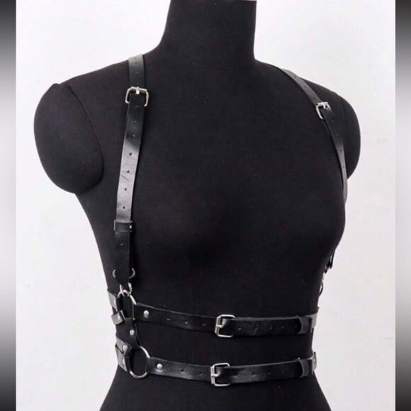 PU Leather Suspender Circle Buckle Harness Belt - Picture 5 of 10